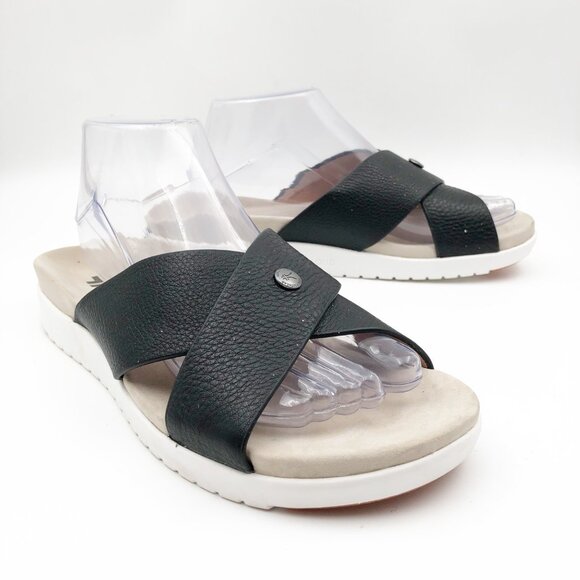KURU Black and Cream Sandals with Cushioned Footbed - Picture 1 of 12